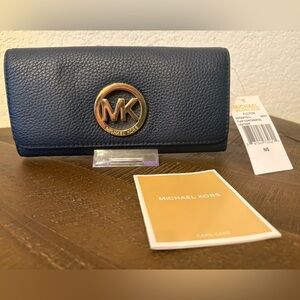 Michael Kors Dark Blue Leather Wallet with Gold Logo